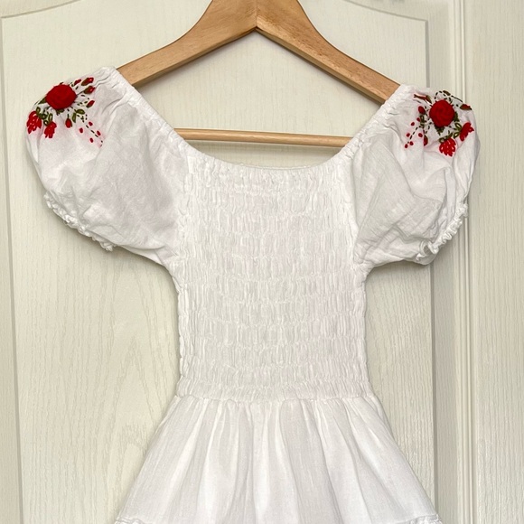 Boho Floral Embroidered Smocked Tiered Midi Dress Mexican Peasant Cottagecore - Picture 3 of 15